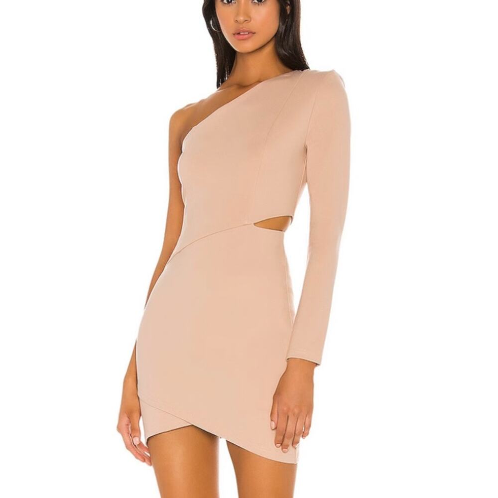 NBD revolve Taupe Brown One Sleeve Mini Dress Size XS Cut Out